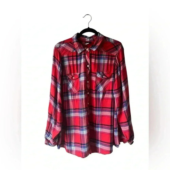Torrid Women’s Red & Blue Lightweight Plaid Shirt Plus Size 2 - Picture 1 of 8